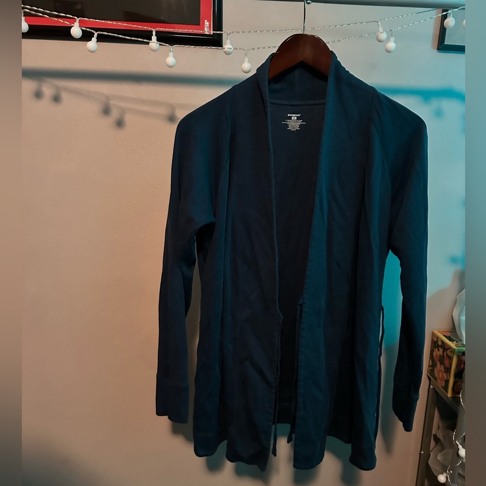 Cornflower Blue, wrap cardigan, shawl collar with tie closures